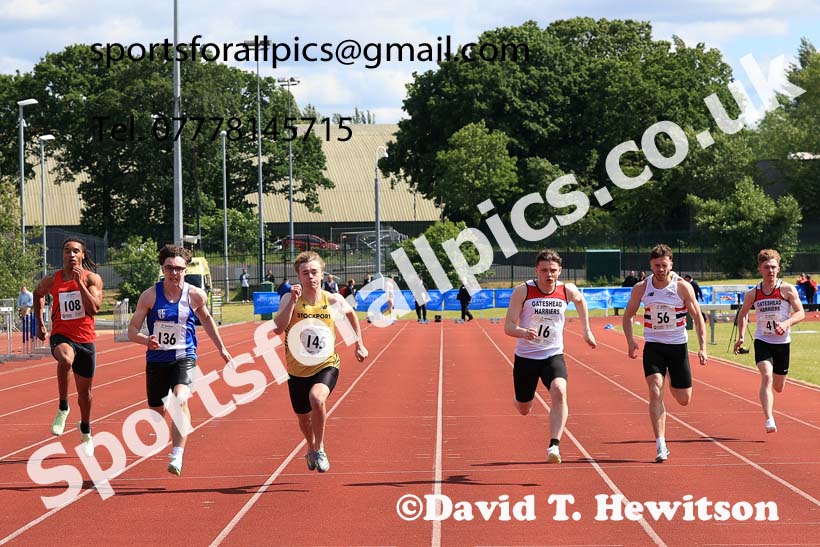 Mens Under-20s 100 metres, 2024 Northern Senior and Under-20s Track and Field Champs, Middlesbrough.  Photo: David T. Hewitson/Sports for All Pics